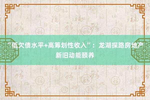 “低欠债水平+高筹划性收入”：龙湖探路房地产新旧动能颐养