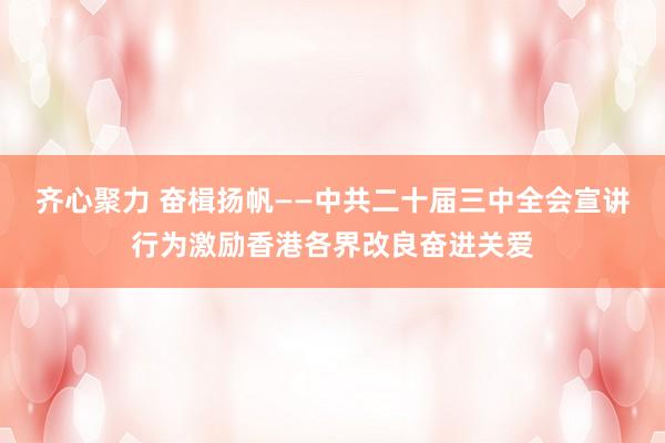 齐心聚力 奋楫扬帆——中共二十届三中全会宣讲行为激励香港各界改良奋进关爱